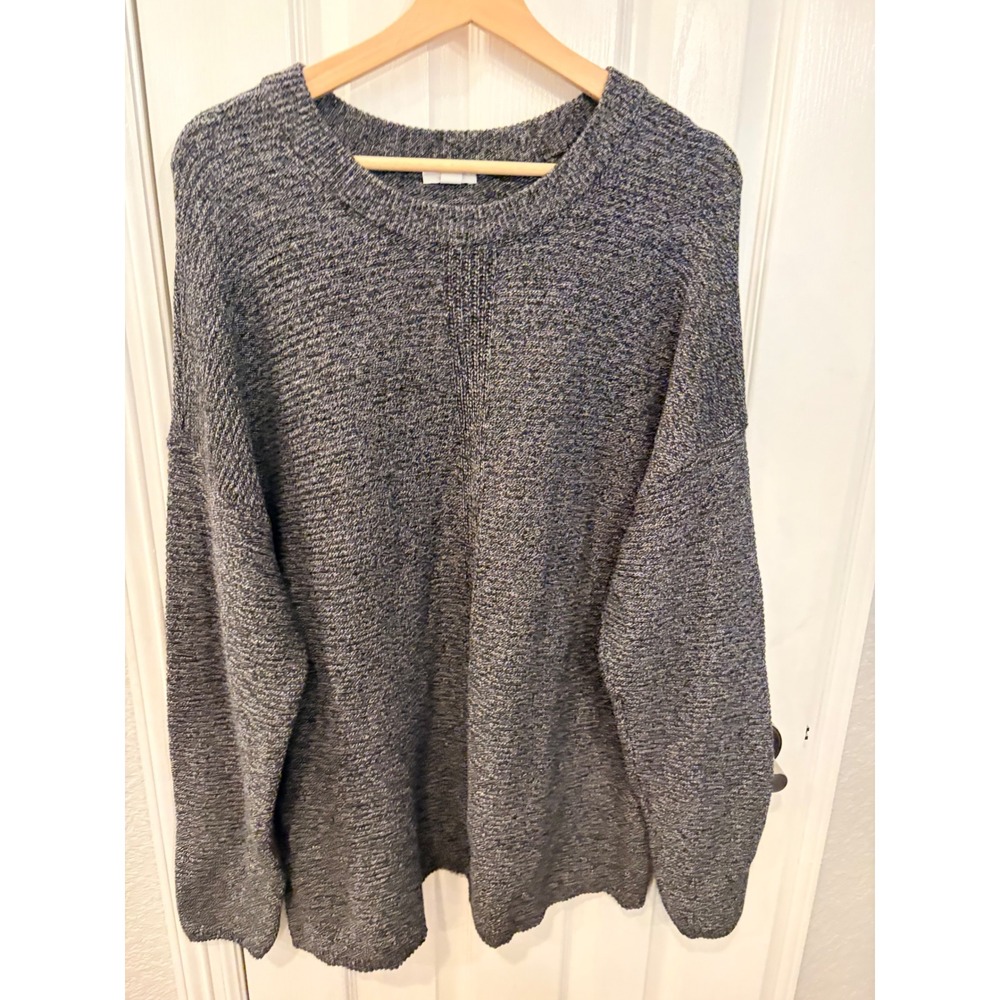Pure Jill Sweater Grey Blue Marled Knit Cotton Blend XL Tall Oversized Pullover